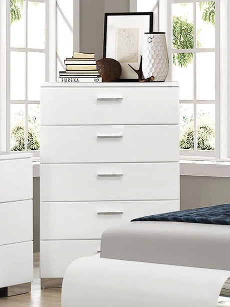 Felicity Glossy White 5-Drawer Chest by Coaster at Eve Furniture