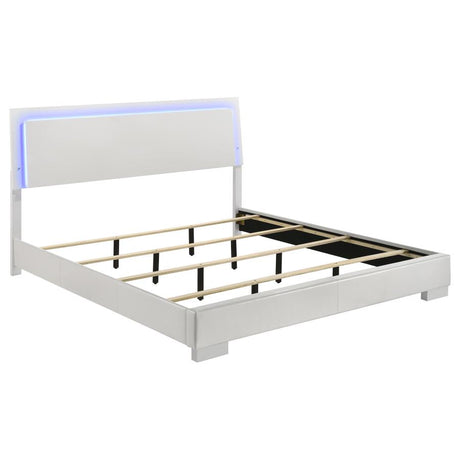 Felicity Glossy White 5-Piece Eastern King Bedroom Set with LED Mirror by Coaster at Eve Furniture