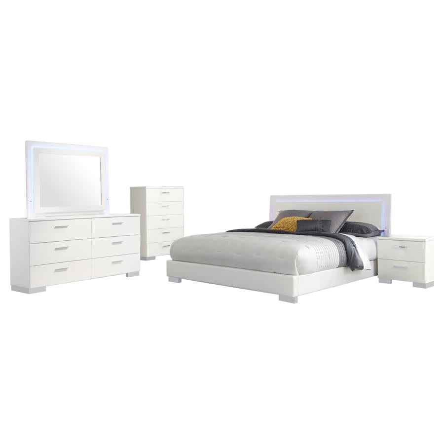 Felicity Glossy White 5-Piece Queen Bedroom Set with LED Light Headboard by Coaster at Eve Furniture