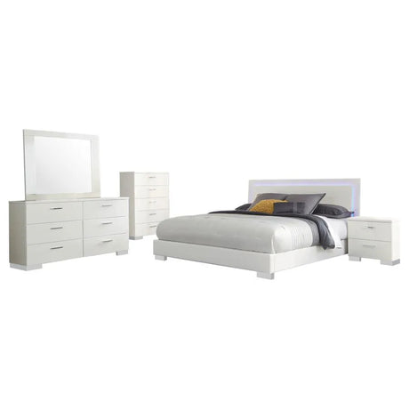 Felicity Glossy White 5-Piece Queen Bedroom Set with LED Mirror by Coaster at Eve Furniture