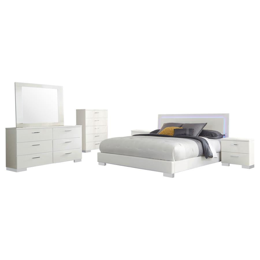 Felicity Glossy White 6-Piece Eastern King Bedroom Set with Plank Headboard by Coaster at Eve Furniture