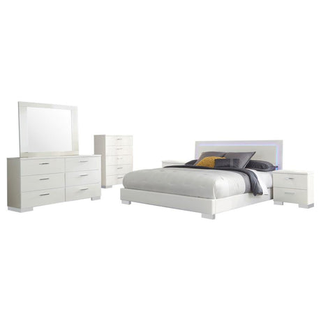 Felicity Glossy White 6-Piece Eastern King Bedroom Set with Plank Headboard by Coaster at Eve Furniture