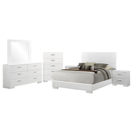 Felicity Glossy White 6-Piece King Bedroom Set with LED Bed Headboard by Coaster at Eve Furniture