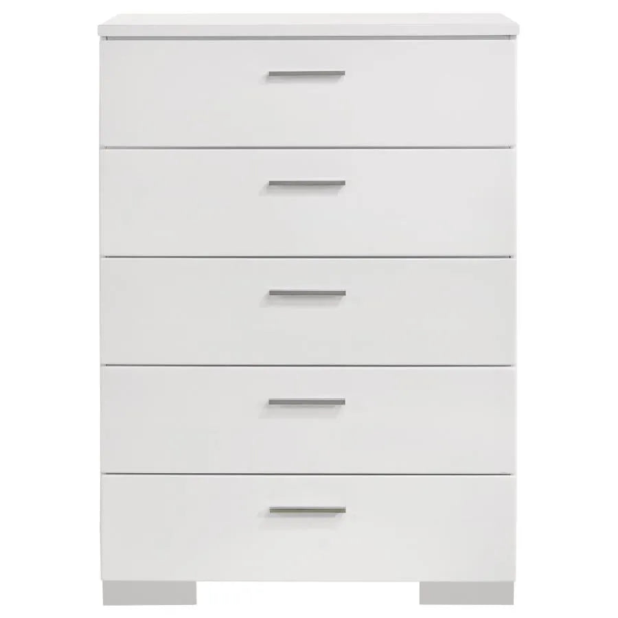 Felicity Glossy White 6-Piece Queen Bedroom Set with Plank Headboard by Coaster at Eve Furniture