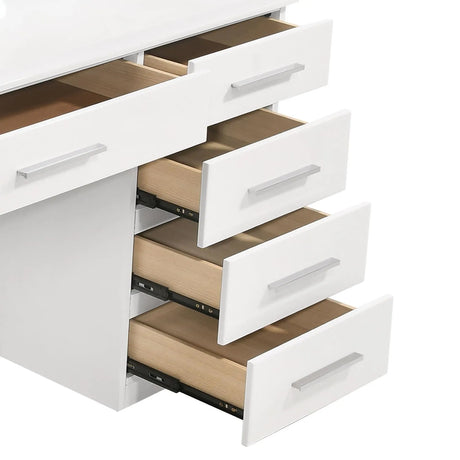 Felicity Glossy White 9-Drawer Vanity Desk with Lighted Mirror by Coaster at Eve Furniture