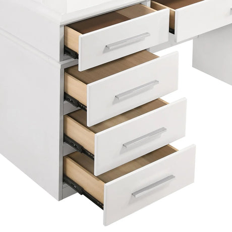 Felicity Glossy White 9-Drawer Vanity Desk with Lighted Mirror by Coaster at Eve Furniture