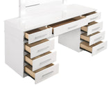 Felicity Glossy White 9-Drawer Vanity Desk with Lighted Mirror by Coaster at Eve Furniture