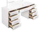 Felicity Glossy White 9-Drawer Vanity Desk with Lighted Mirror by Coaster at Eve Furniture