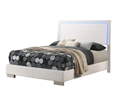 Felicity Glossy White Full Panel Bed with LED Lighting by Coaster at Eve Furniture