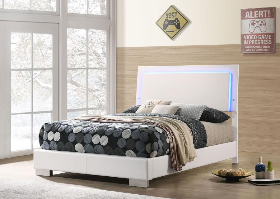 Felicity Glossy White Full Panel Bed with LED Lighting by Coaster at Eve Furniture