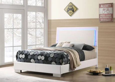 Felicity Glossy White Full Panel Bed with LED Lighting by Coaster at Eve Furniture