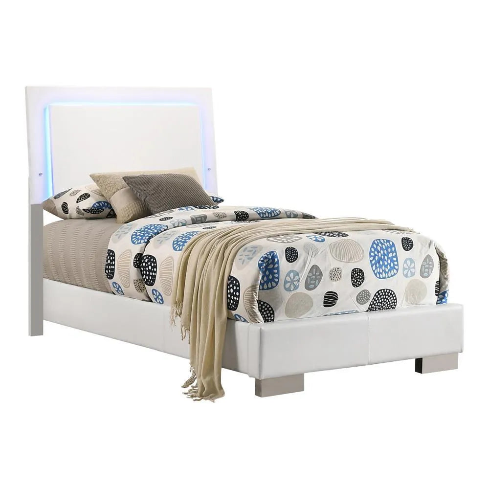 Felicity Glossy White Twin Panel Bed with LED Lighting by Coaster at Eve Furniture