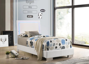Felicity Glossy White Twin Panel Bed with LED Lighting by Coaster at Eve Furniture