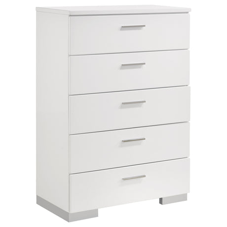 Felicity White High Gloss 5-Piece Twin Bedroom Set by Coaster at Eve Furniture