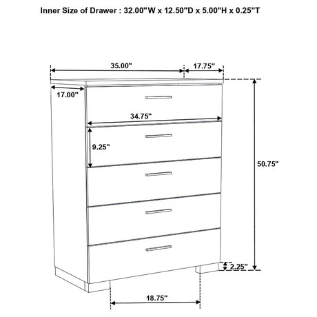 Felicity White High Gloss 5-Piece Twin Bedroom Set by Coaster at Eve Furniture