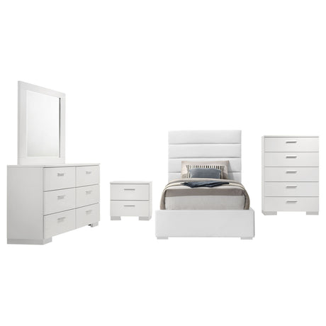 Felicity White High Gloss 5-Piece Twin Bedroom Set by Coaster at Eve Furniture