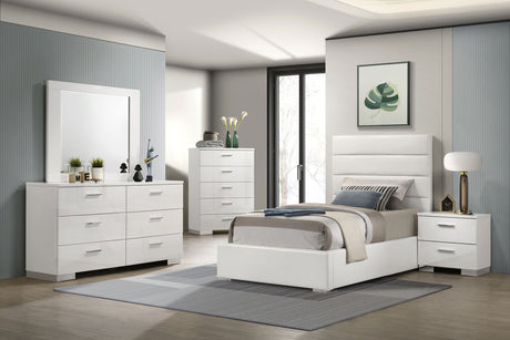 Felicity White High Gloss 5-Piece Twin Bedroom Set by Coaster at Eve Furniture