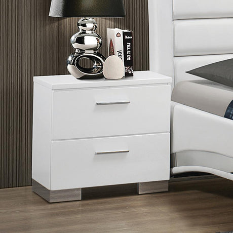 Felicity Glossy White 2-Drawer Nightstand by Coaster at Eve Furniture