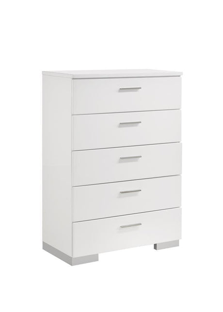 Felicity Glossy White 5-Drawer Chest by Coaster at Eve Furniture