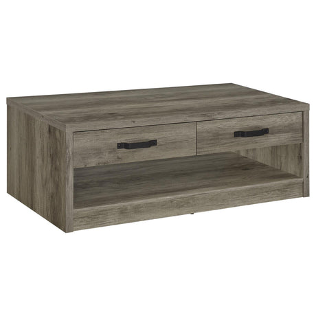 Felix 2-drawer Rectangular Engineered Wood Coffee Table Grey Driftwood by Coaster at Eve Furniture