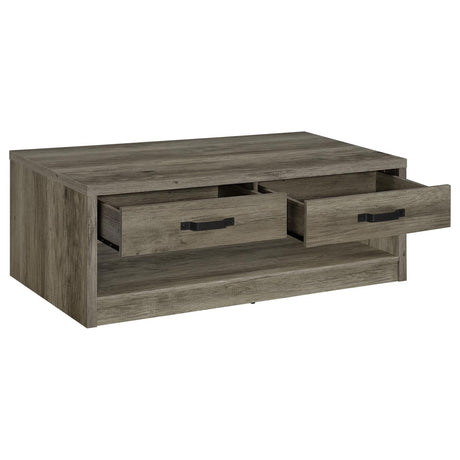 Felix 2-drawer Rectangular Engineered Wood Coffee Table Grey Driftwood by Coaster at Eve Furniture