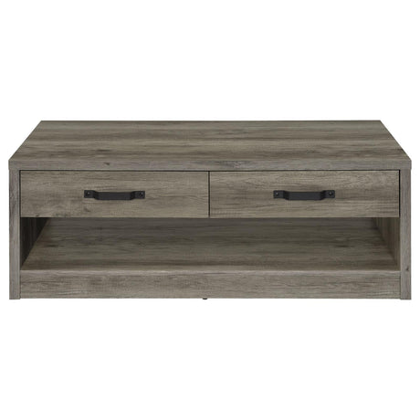 Felix 2-drawer Rectangular Engineered Wood Coffee Table Grey Driftwood by Coaster at Eve Furniture