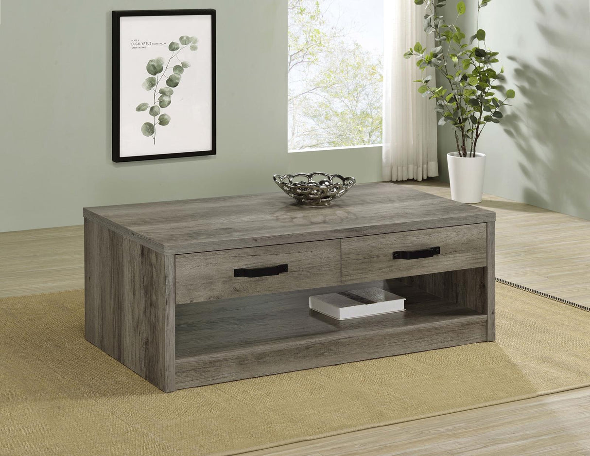 Felix 2-drawer Rectangular Engineered Wood Coffee Table Grey Driftwood by Coaster at Eve Furniture