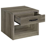 Felix Gray Driftwood 1-drawer Square Engineered Wood End Table by Coaster at Eve Furniture
