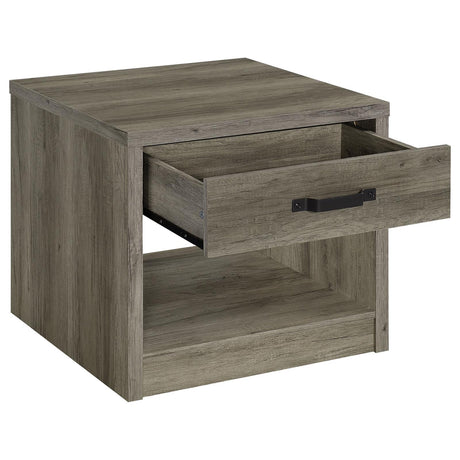Felix Gray Driftwood 1-drawer Square Engineered Wood End Table by Coaster at Eve Furniture
