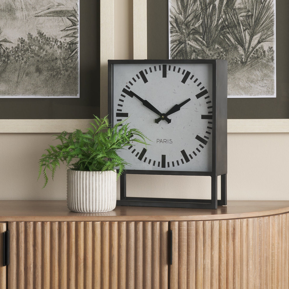 Felix Gray Metal Square Table Clock by Mercana at Eve Furniture