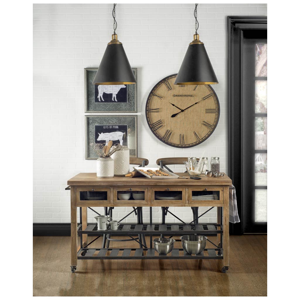 Fenton Black W/Antiqued Gold Accents Pendant Light by Mercana at Eve Furniture