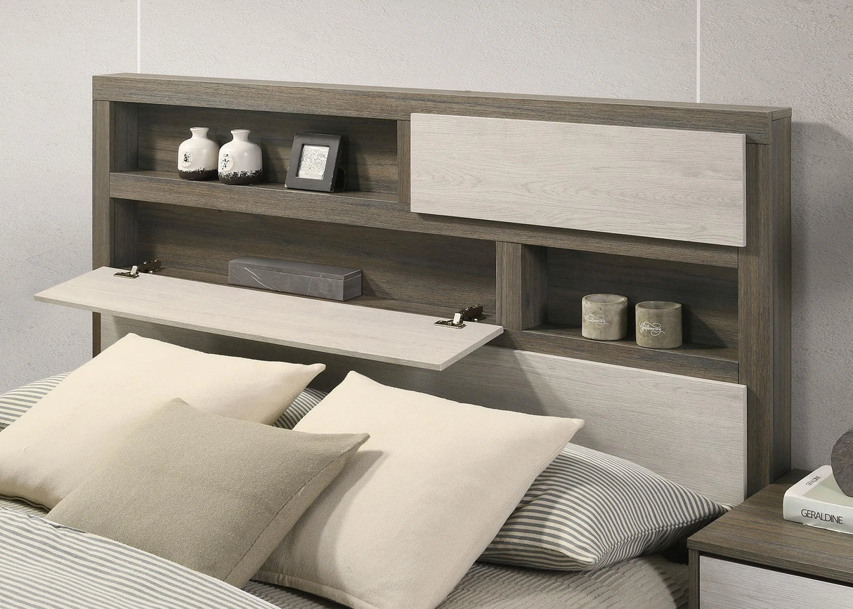 Fenwick Grey Oak Queen Bed Bookcase Headboard by Coaster at Eve Furniture