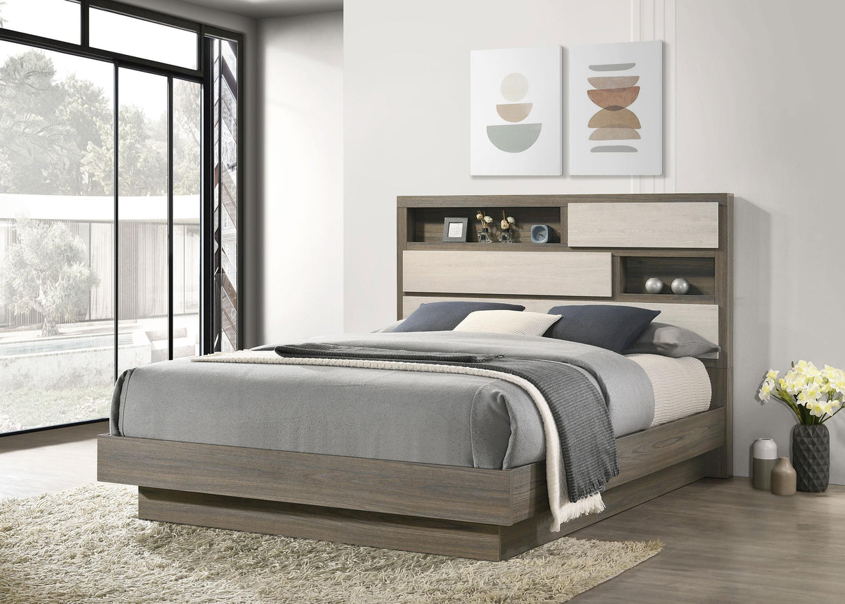 Fenwick Grey Oak Queen Bed Bookcase Headboard by Coaster at Eve Furniture