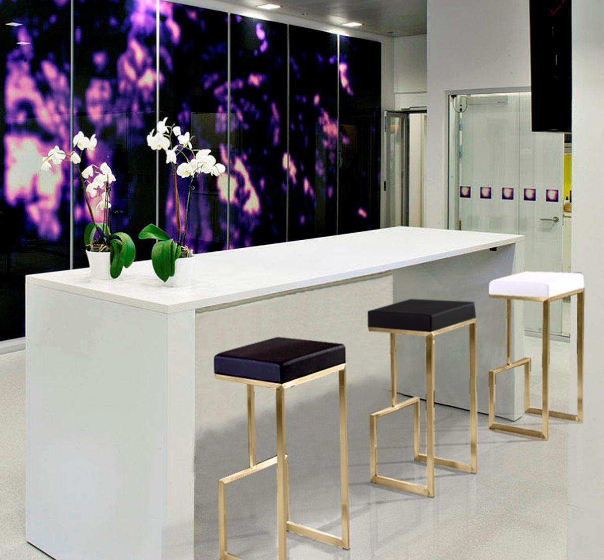 Ferrara Black Performance Vegan Leather and Gold Steel Barstool - Set of 2 by TOV Furniture at Eve Furniture