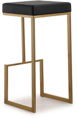 Ferrara Black Performance Vegan Leather and Gold Steel Barstool - Set of 2 by TOV Furniture at Eve Furniture
