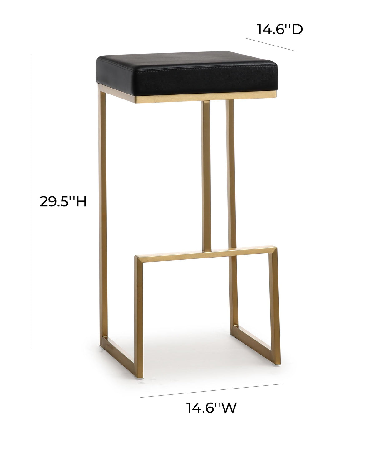 Ferrara Black Performance Vegan Leather and Gold Steel Barstool - Set of 2 by TOV Furniture at Eve Furniture