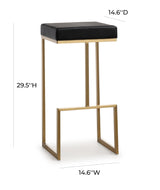 Ferrara Black Performance Vegan Leather and Gold Steel Barstool - Set of 2 by TOV Furniture at Eve Furniture