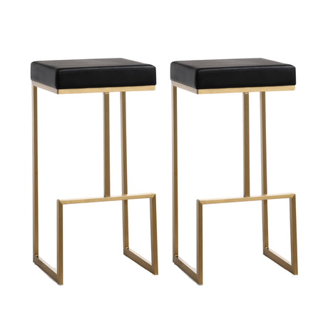 Ferrara Black Performance Vegan Leather and Gold Steel Barstool - Set of 2 by TOV Furniture at Eve Furniture