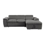 Ferriday Gray 2-Piece Sectional with Adjustable Headrests, Pull-out Bed and Right Chaise with Hidden Storage by Homelegance at Eve Furniture