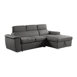 Ferriday Gray 2-Piece Sectional with Adjustable Headrests, Pull-out Bed and Right Chaise with Hidden Storage by Homelegance at Eve Furniture