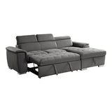 Ferriday Gray 2-Piece Sectional with Adjustable Headrests, Pull-out Bed and Right Chaise with Hidden Storage by Homelegance at Eve Furniture
