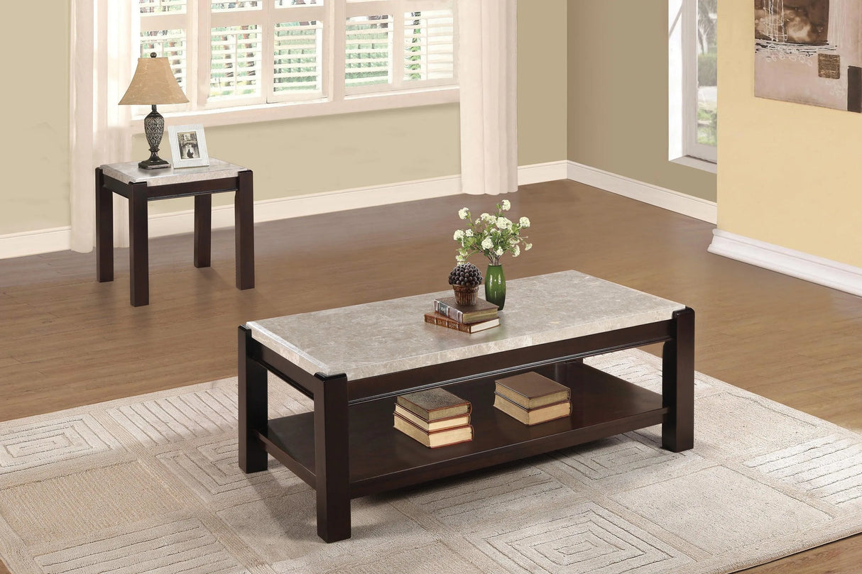 Festus Dark Cherry Marble-Top Cocktail Table by Homelegance at Eve Furniture