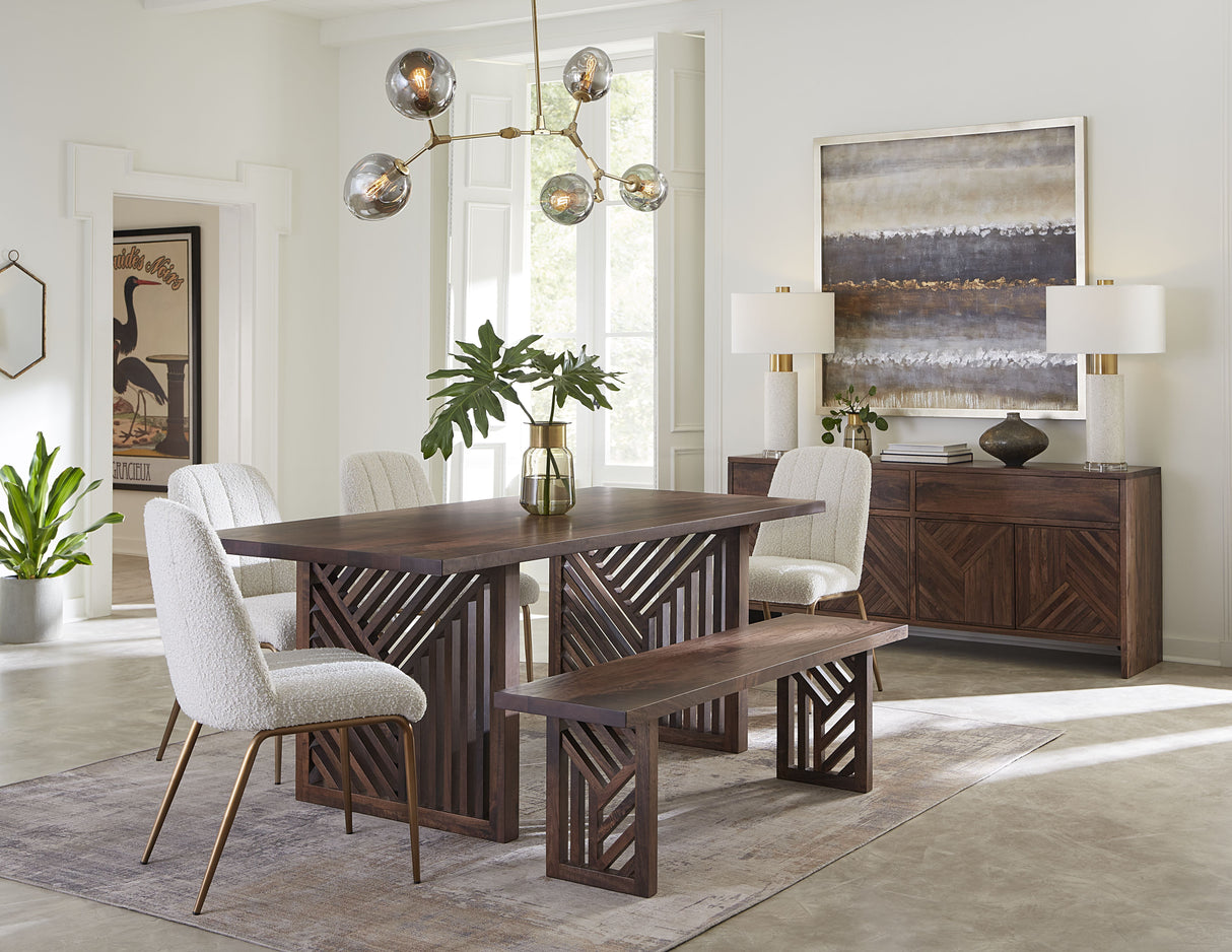 Fevano Solid Wood Dining Bench in Smoked Brown by Modus Furniture at Eve Furniture