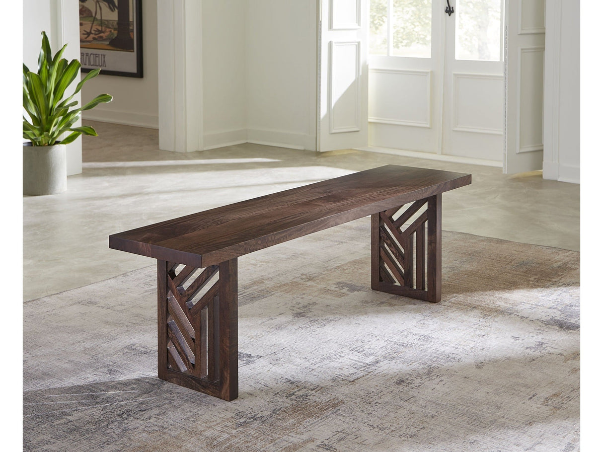 Fevano Solid Wood Dining Bench in Smoked Brown by Modus Furniture at Eve Furniture