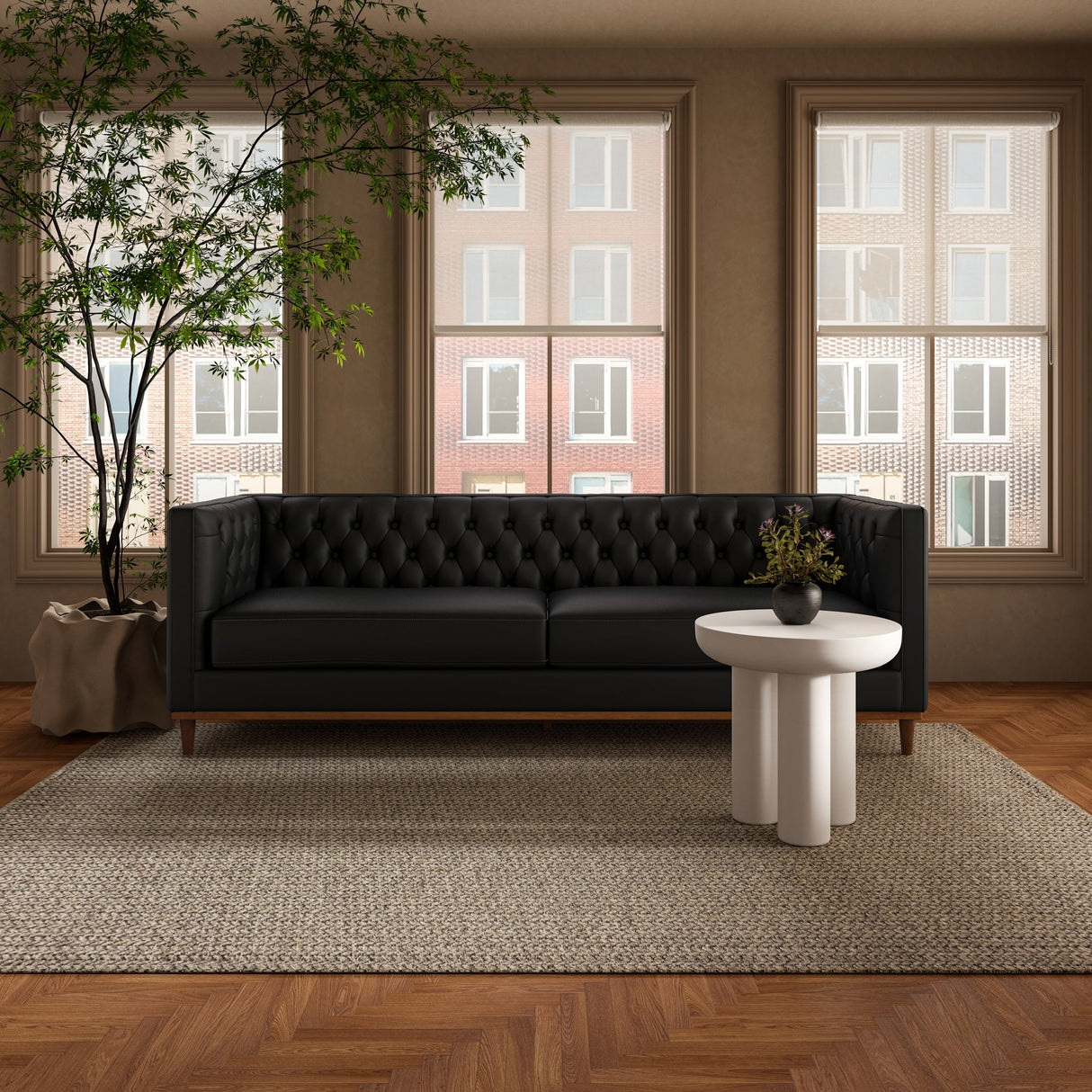 Fielder Black Leather Sofa by MOES at Eve Furniture