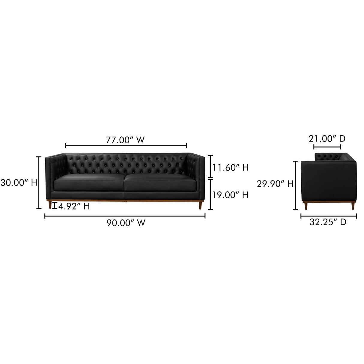Fielder Black Leather Sofa by MOES at Eve Furniture