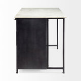 Fieri Solid Iron Black Body White Marble Top Four Drawer Kitchen Island by Mercana at Eve Furniture