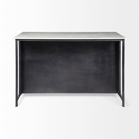 Fieri Solid Iron Black Body White Marble Top Four Drawer Kitchen Island by Mercana at Eve Furniture