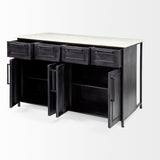 Fieri Solid Iron Black Body White Marble Top Four Drawer Kitchen Island by Mercana at Eve Furniture