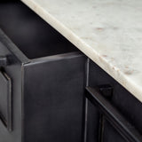 Fieri Solid Iron Black Body White Marble Top Four Drawer Kitchen Island by Mercana at Eve Furniture